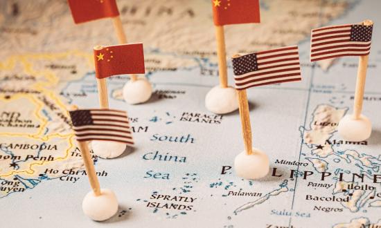 Map - Chinese & American Flags
